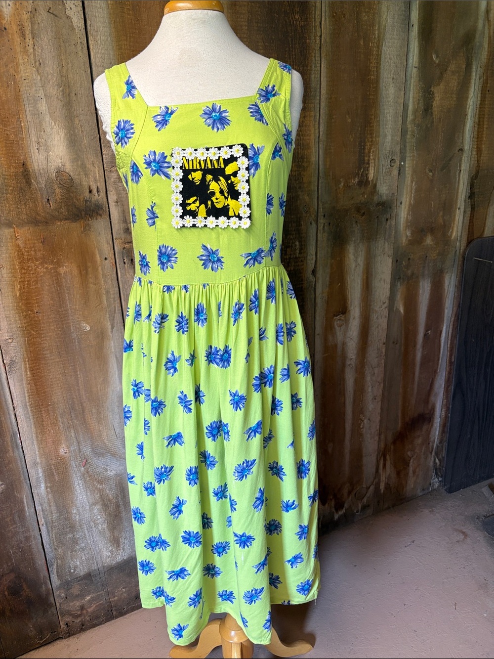 CUSTOM NIRVANA Distressed Pop Art Women Sundress Daisies Medium Grunge POCKETS!